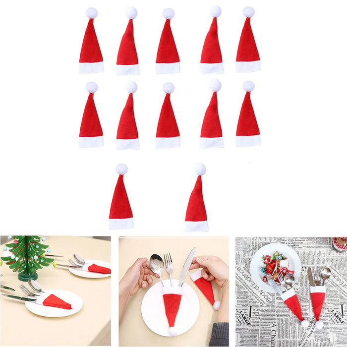 30Pcs Christmas Decoration Cutlery Fork Set Christmas Hat Storage Tool Bottle Small Toys Festive Atmosphere Mini Hat #2