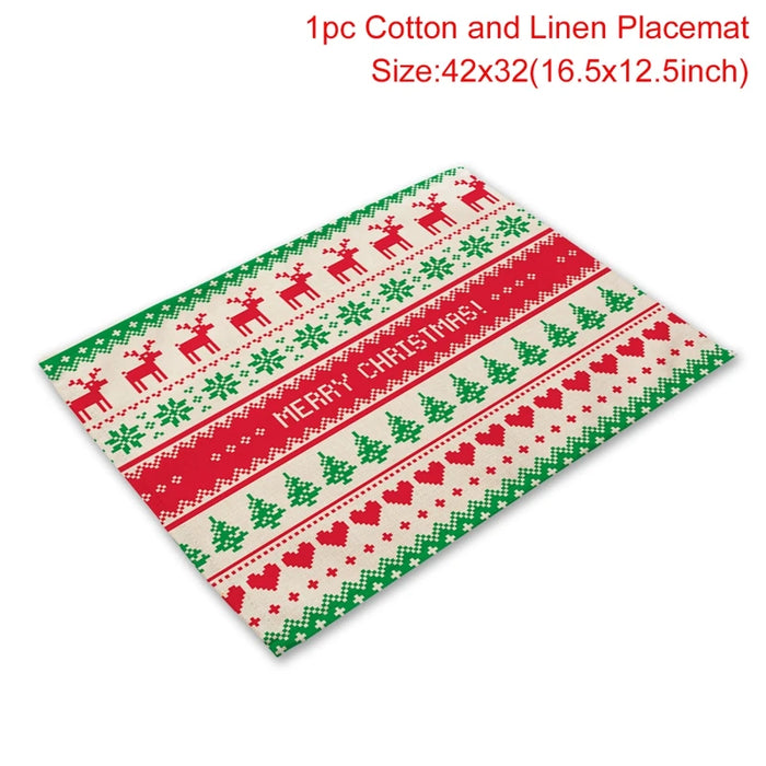 Christmas Printing Checked Waterproof Polyester Linen Table Mat