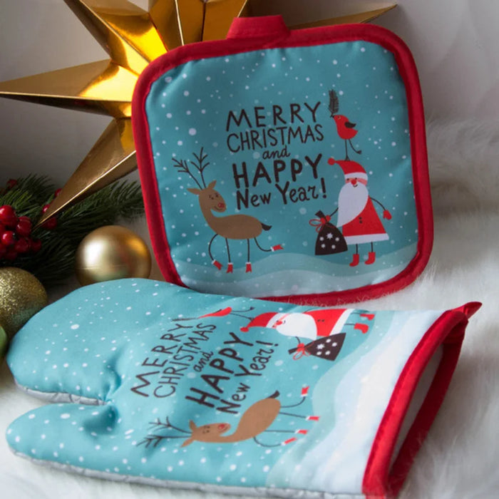 Christmas Decorations For Home Christmas Microwave Gloves Two-piece Heat-resistant Oven Mitt