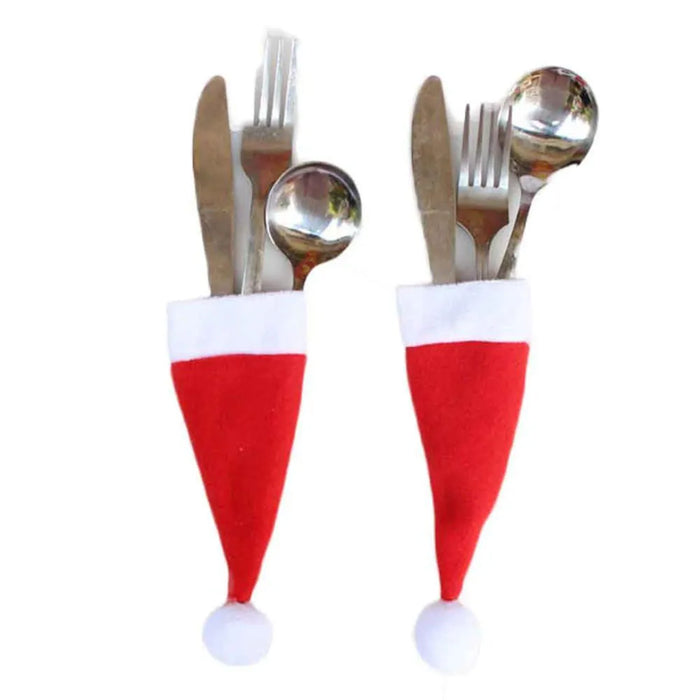 30Pcs Christmas Decoration Cutlery Fork Set Christmas Hat Storage Tool Bottle Small Toys Festive Atmosphere Mini Hat #2