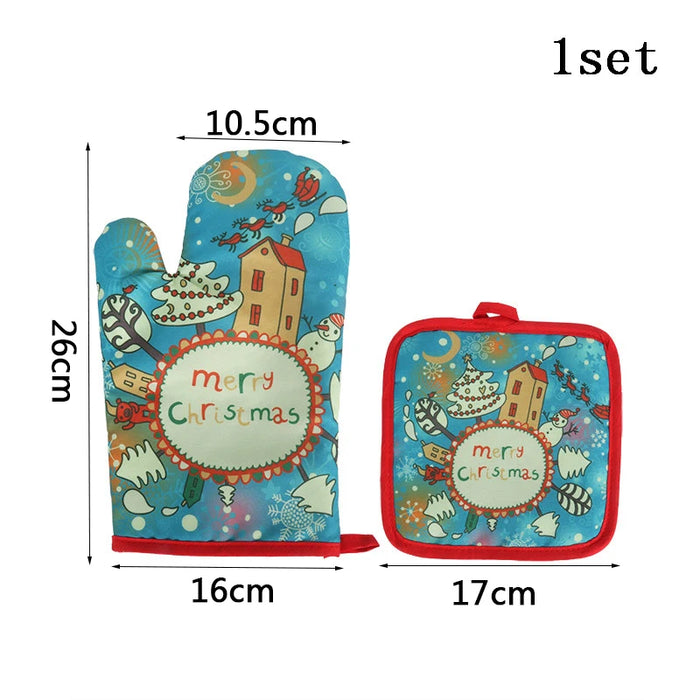 Christmas Decorations For Home Christmas Microwave Gloves Two-piece Heat-resistant Oven Mitt