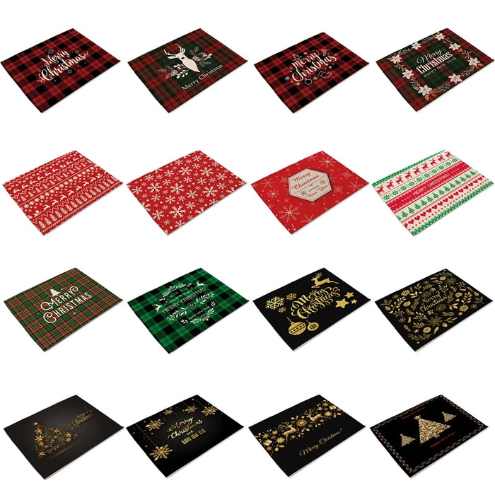 Christmas Printing Checked Waterproof Polyester Linen Table Mat