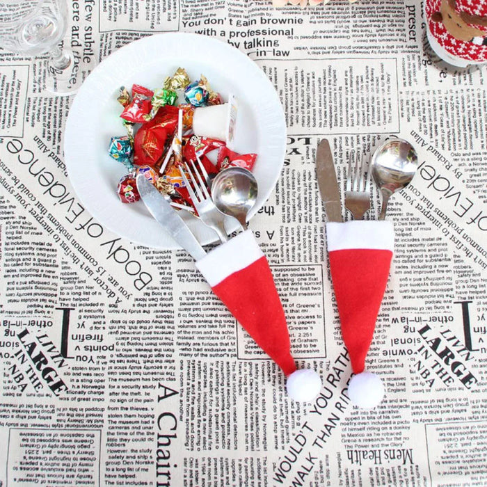 30Pcs Christmas Decoration Cutlery Fork Set Christmas Hat Storage Tool Bottle Small Toys Festive Atmosphere Mini Hat #2