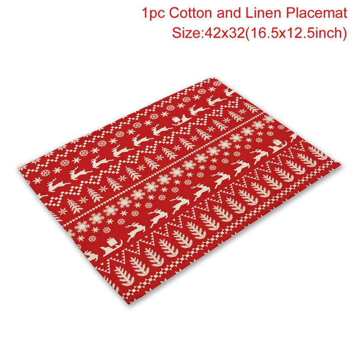 Christmas Printing Checked Waterproof Polyester Linen Table Mat