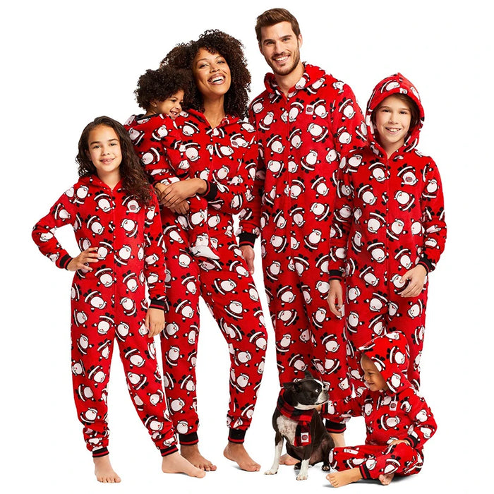 Christmas  Family Matching Xmas Santa Printed Zipper Sleepwear