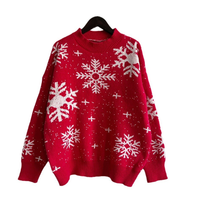 Women's Christmas Snowflake Round Neck Long Sleeve Knitted Sweater