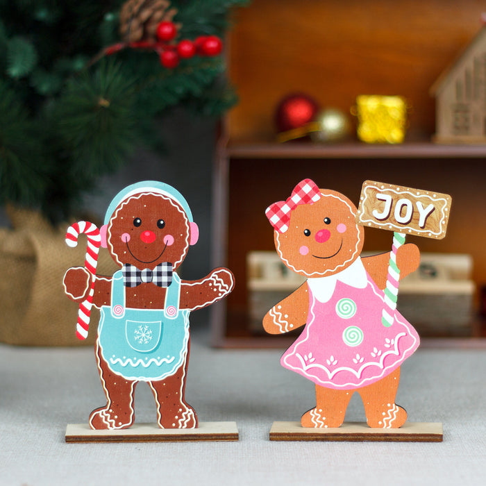 Couple Gingerbread Man Christmas Biscuit Man Figures Decoration Desktop Christmas Wooden