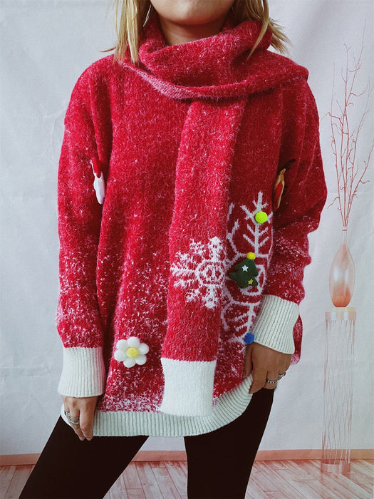 Women's Round Neck Long Sleeve Snowflake  Christmas Sweater