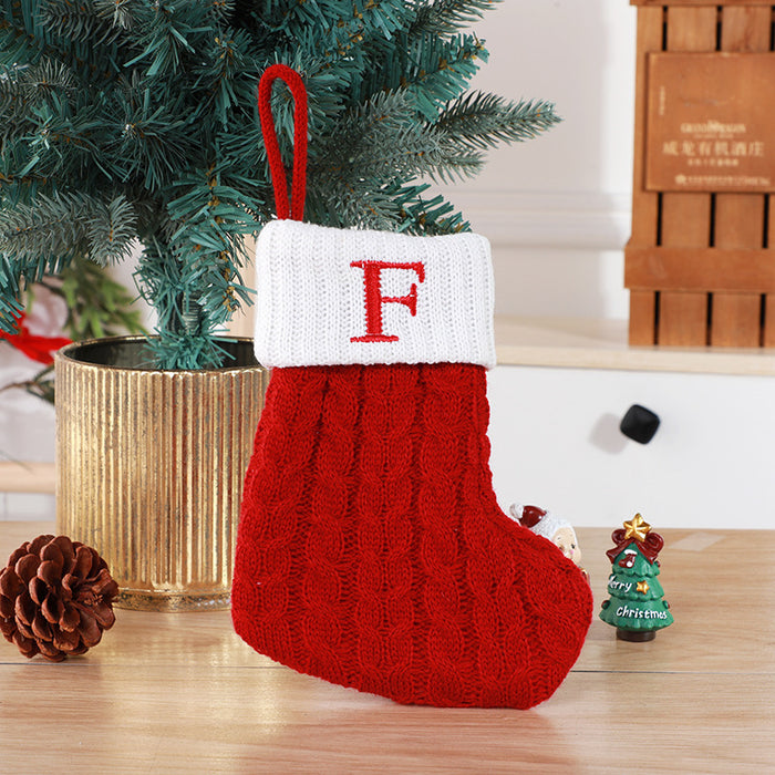 Cute Letters Christmas Stockings Decorative Creative Tree Pendant Wool Knitted Socks