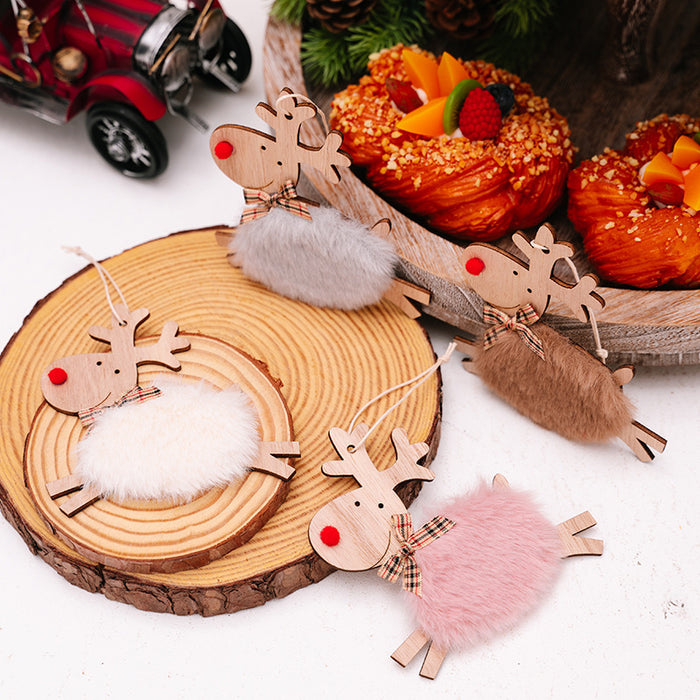 Christmas Wooden Elk Ornaments Red Lamb