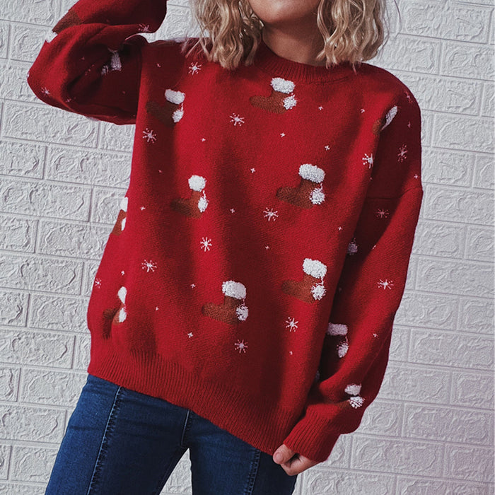 Women's  Round Neck Long Sleeve Christmas Sweater