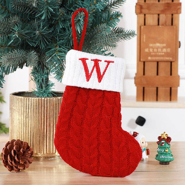 Cute Letters Christmas Stockings Decorative Creative Tree Pendant Wool Knitted Socks