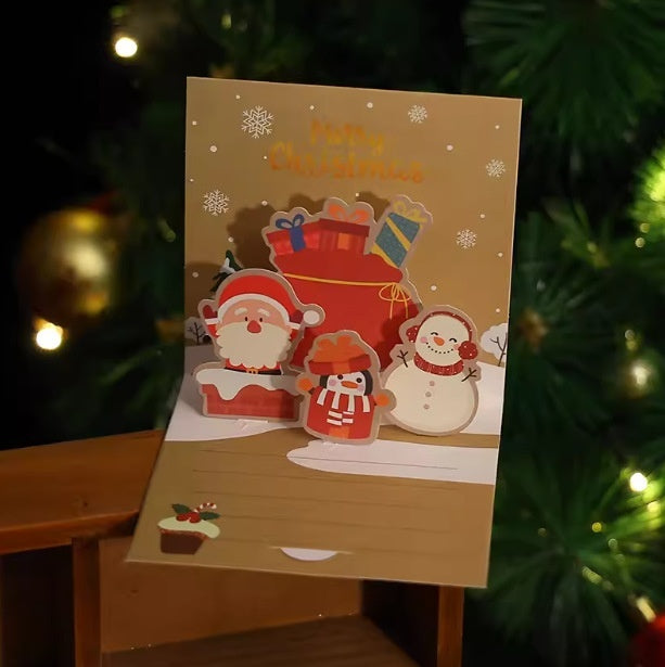 Christmas Stereoscopic Greeting Cards Diy Christmas Eve Gift Cartoon Blessing