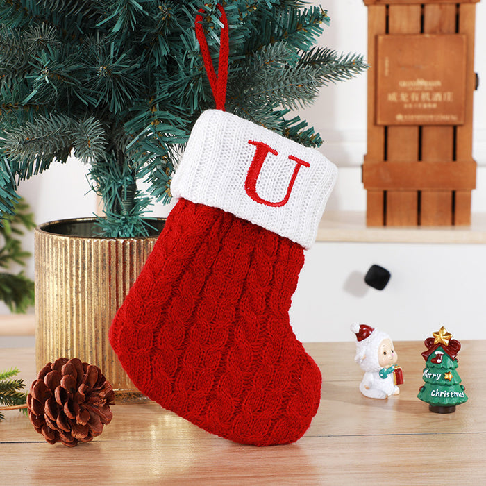 Cute Letters Christmas Stockings Decorative Creative Tree Pendant Wool Knitted Socks