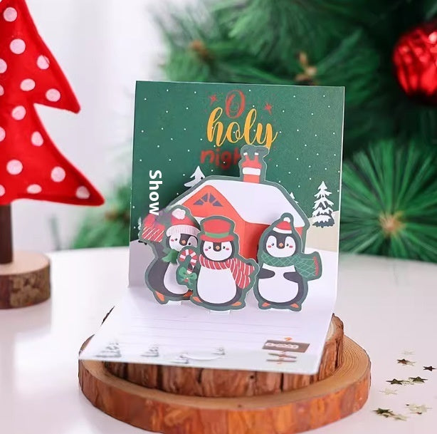 Christmas Stereoscopic Greeting Cards Diy Christmas Eve Gift Cartoon Blessing