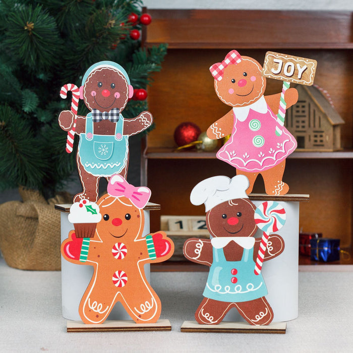 Couple Gingerbread Man Christmas Biscuit Man Figures Decoration Desktop Christmas Wooden