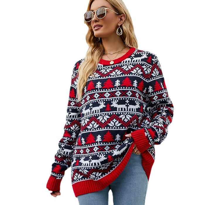 Christmas Deer Sweater Women's Loose Round Neck