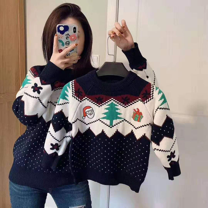 Christmas Sweater Pure Cotton Knitted Embroidery Pattern Parent-child