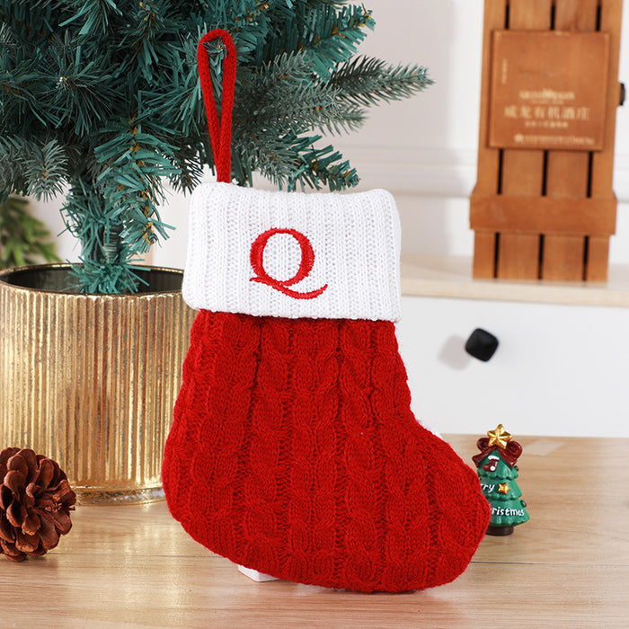 Cute Letters Christmas Stockings Decorative Creative Tree Pendant Wool Knitted Socks