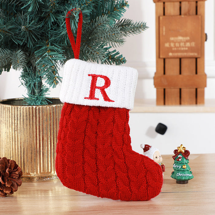 Cute Letters Christmas Stockings Decorative Creative Tree Pendant Wool Knitted Socks