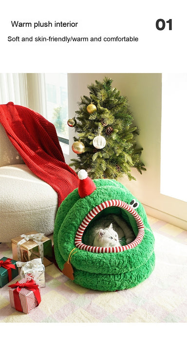 Christmas Green Furry bed Removable Washing