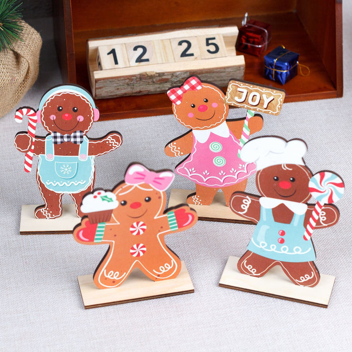 Couple Gingerbread Man Christmas Biscuit Man Figures Decoration Desktop Christmas Wooden