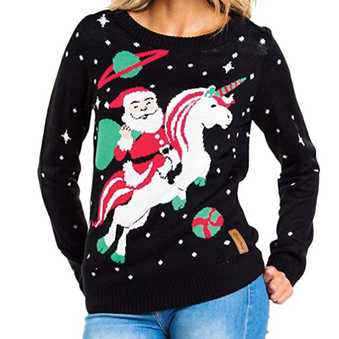 Loose Round Neck Pullover Christmas Sweater Loose Cartoon Jacquard