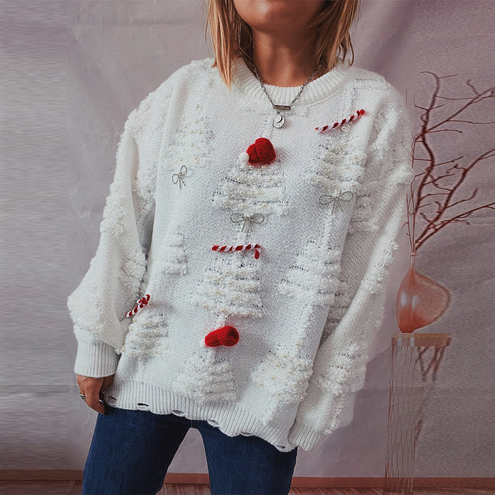 Women's Handmade Pearl Christmas Theme Sweater