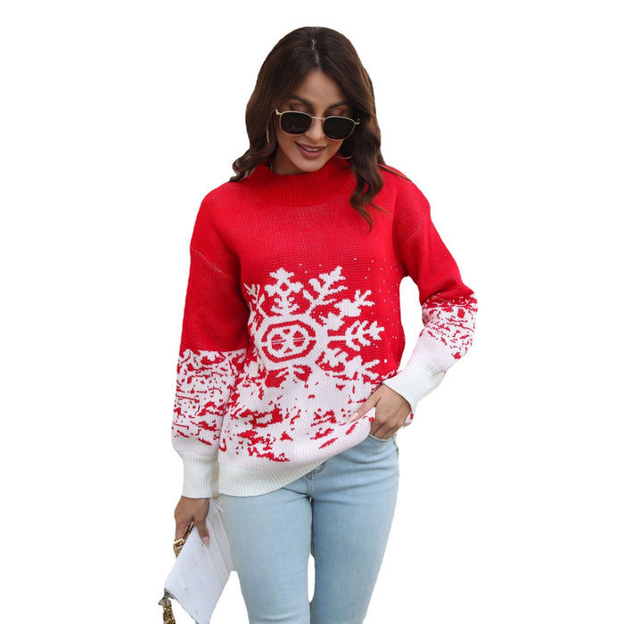 Women's Snowflake Jacquard Lantern Christmas Jumper Winter christmas Sweater