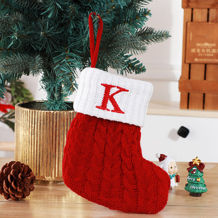 Cute Letters Christmas Stockings Decorative Creative Tree Pendant Wool Knitted Socks