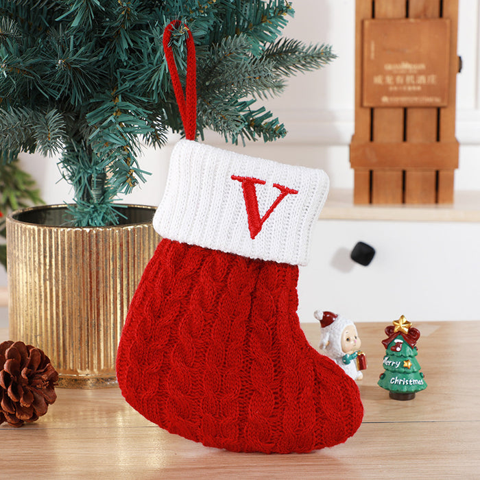 Cute Letters Christmas Stockings Decorative Creative Tree Pendant Wool Knitted Socks