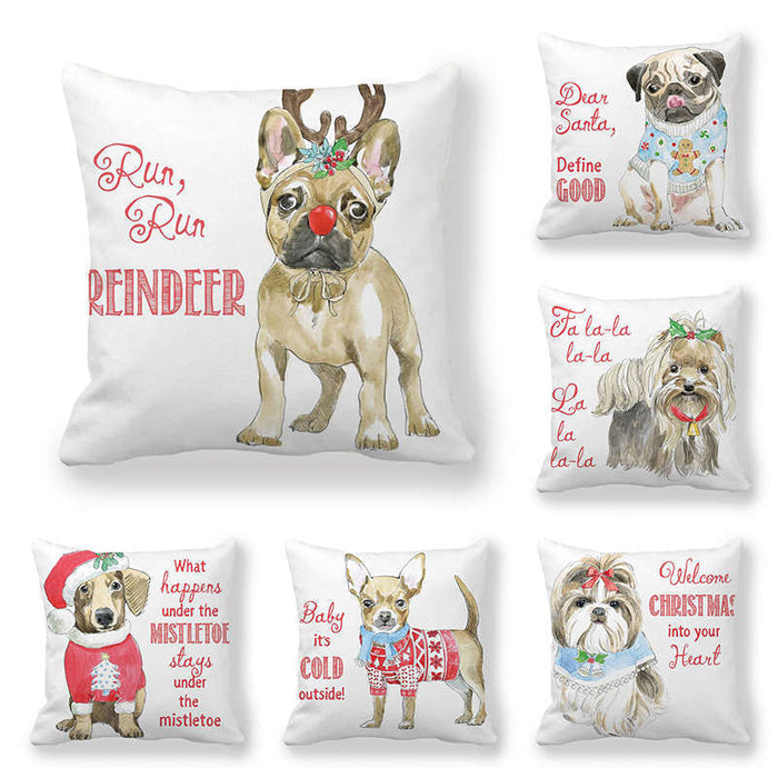 Christmas Cartoon Cute Dog Peach Skin Fabric Style Pillow Cover