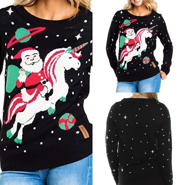 Loose Round Neck Pullover Christmas Sweater Loose Cartoon Jacquard