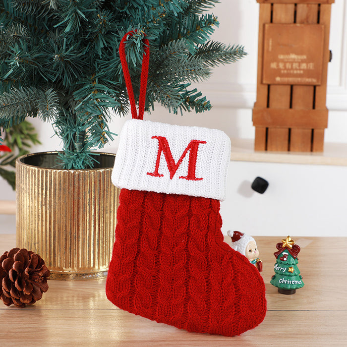 Cute Letters Christmas Stockings Decorative Creative Tree Pendant Wool Knitted Socks