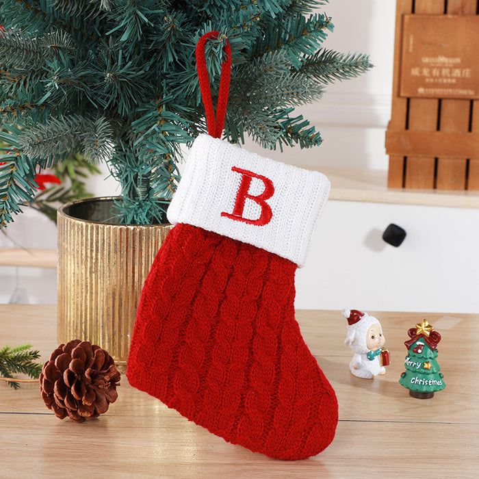 Cute Letters Christmas Stockings Decorative Creative Tree Pendant Wool Knitted Socks