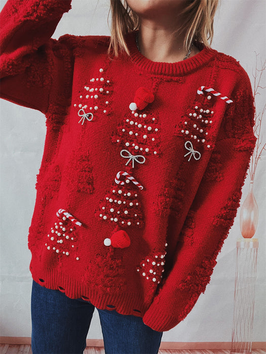 Women's Handmade Pearl Christmas Theme Sweater